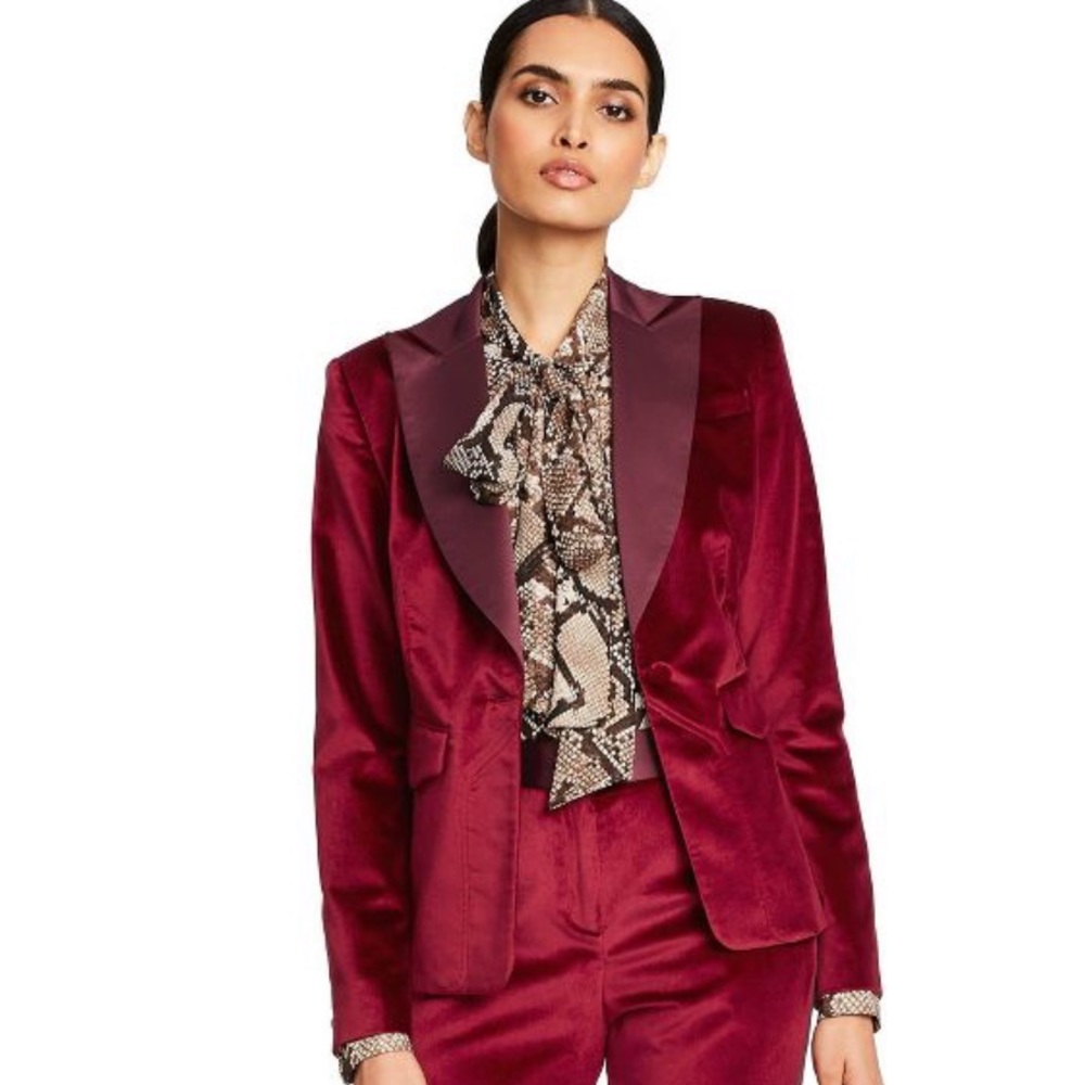 Altuzarra Maroon Velvet Blazer with Satin Detail